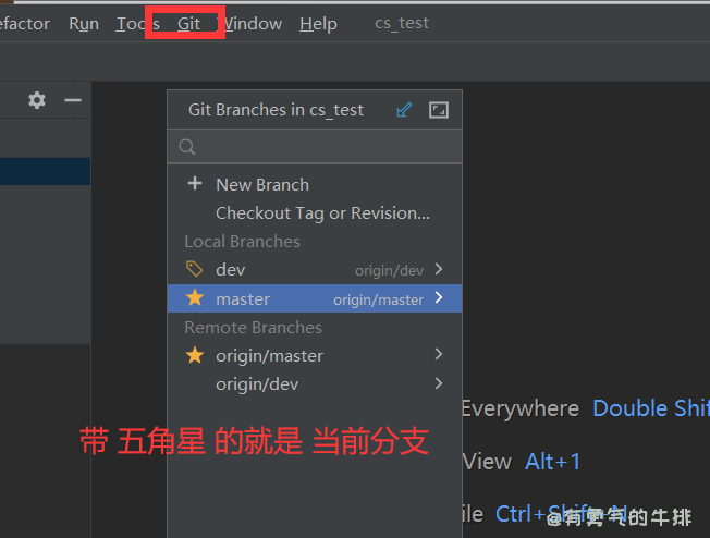 Pycharm查看当前分支