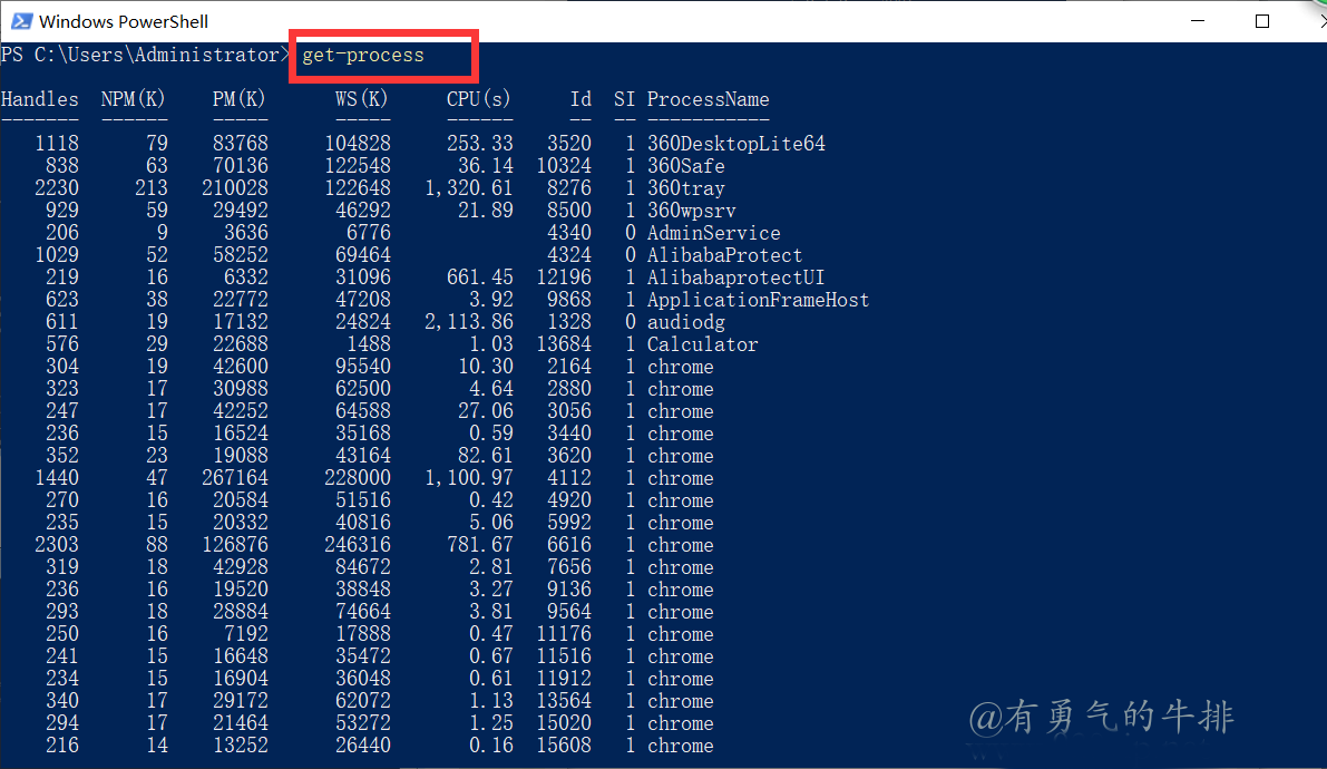 Windows PowerShell获取所有进程